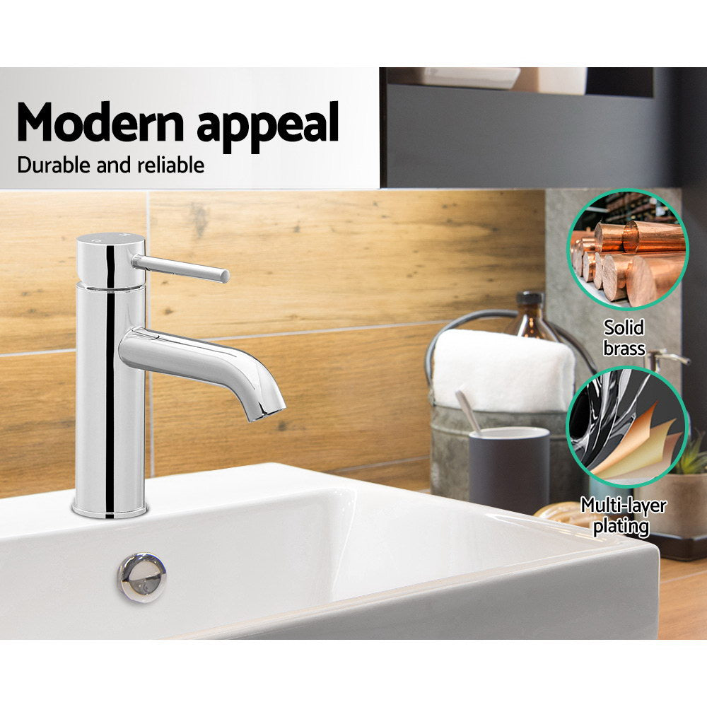 Cefito Bathroom Basin Mixer Tap Round Brass Faucet Vanity Laundry Chrome TAP-A-81H13-SI