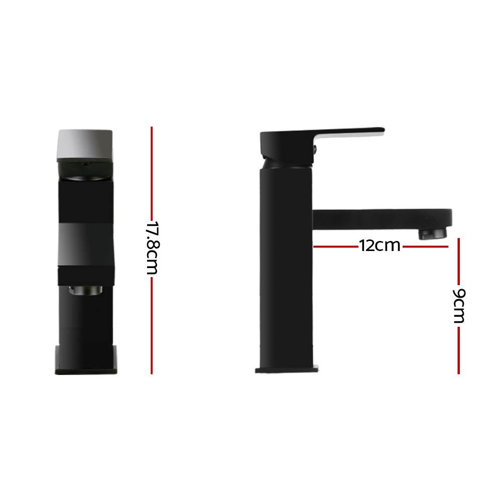 Cefito Bathroom Basin Mixer Tap Square Faucet Vanity Laundry Black TAP-A-81H57-BK