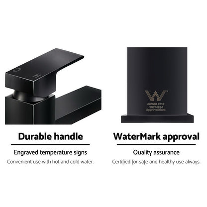 Cefito Bathroom Basin Mixer Tap Square Faucet Vanity Laundry Black TAP-A-81H57-BK