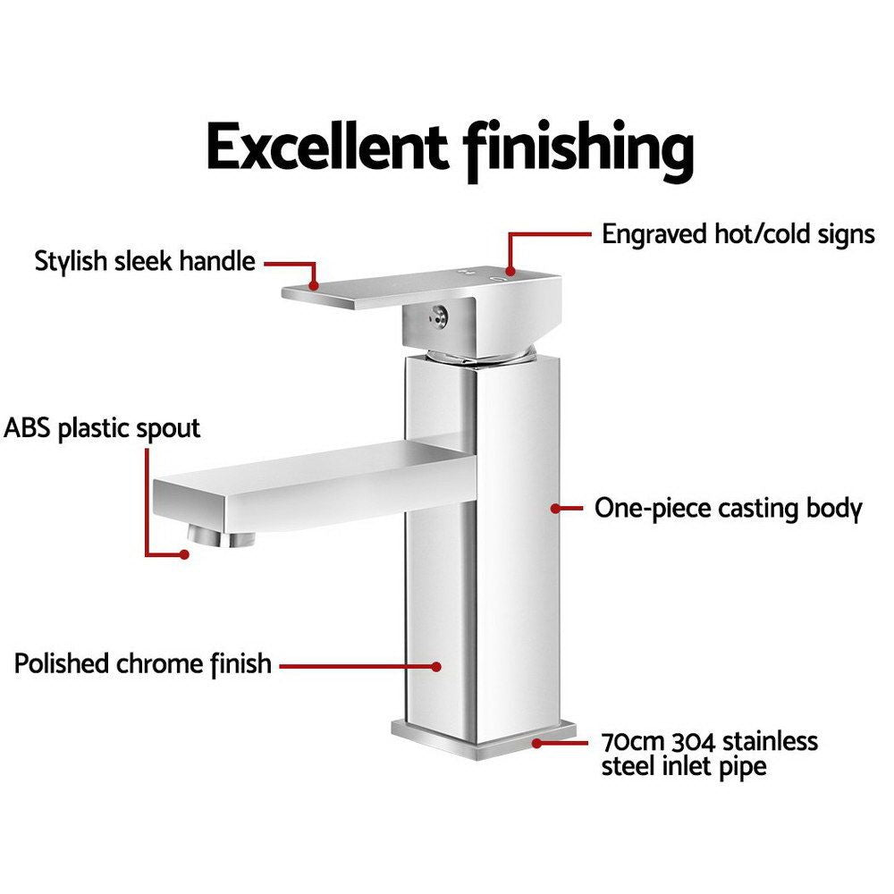 Cefito Bathroom Basin Mixer Tap Square Faucet Vanity Laundry Chrome TAP-A-81H57-SI