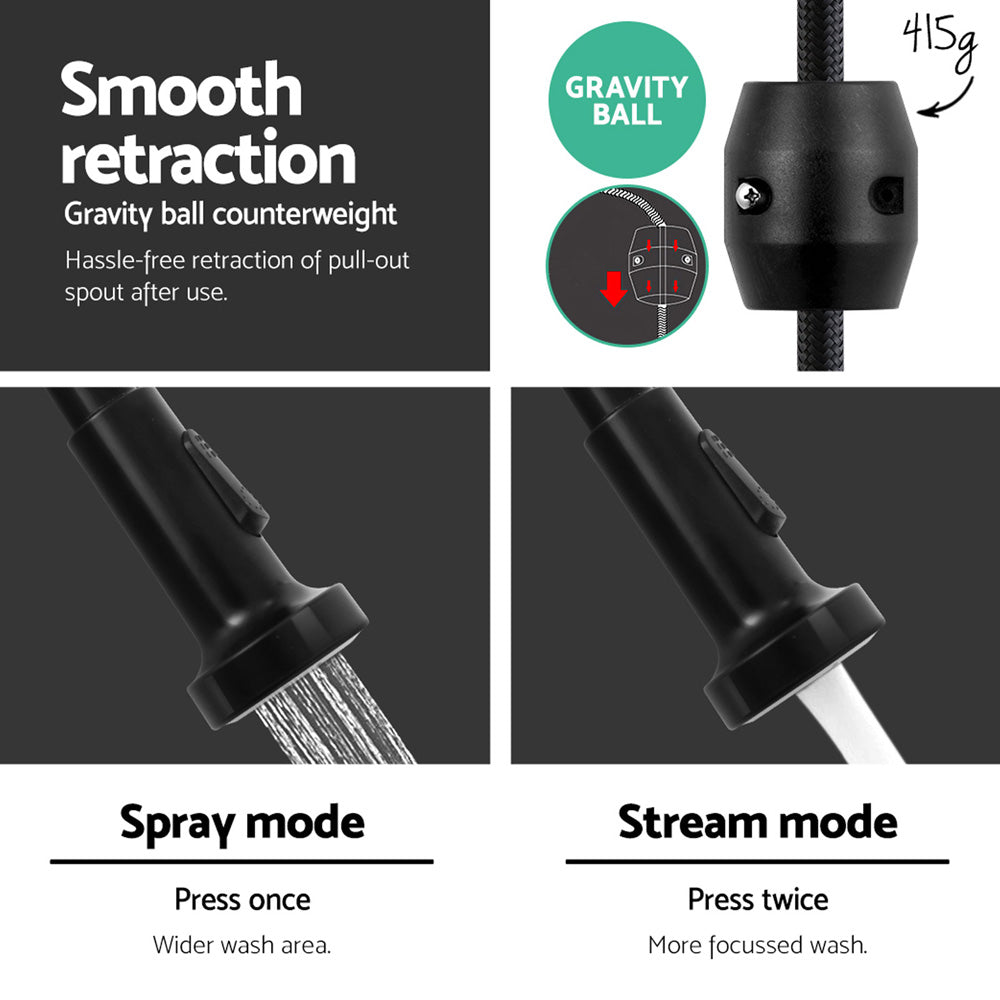 Cefito Kitchen Mixer Tap Pull Down 2 Modes Sink Faucet Basin Laundry Black TAP-A-82H07-BK