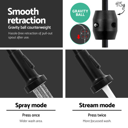 Cefito Kitchen Mixer Tap Pull Down 2 Modes Sink Faucet Basin Laundry Black TAP-A-82H07-BK