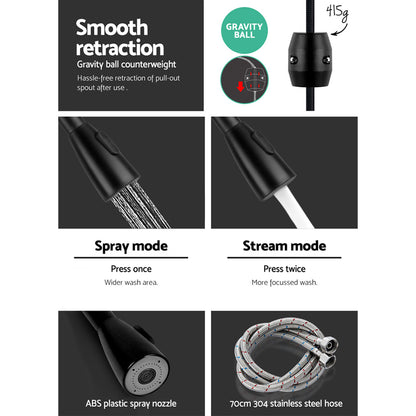 Cefito Kitchen Mixer Tap Pull Out 2 Mode Sink Faucet Basin Laundry Black TAP-A-82H11-BK