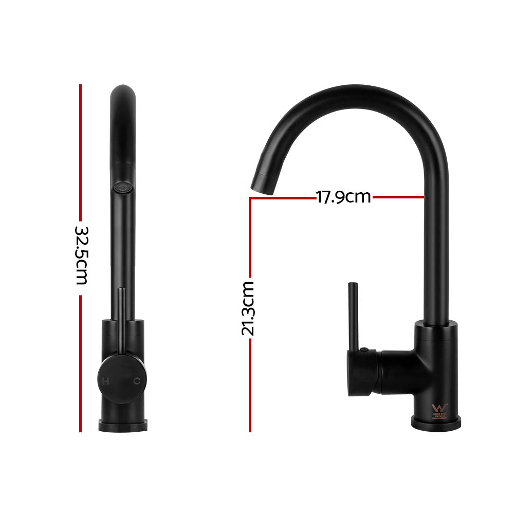 Cefito Kitchen Mixer Tap Mixer Round Sink Faucet Basin Laundry Black TAP-A-82H37-BK
