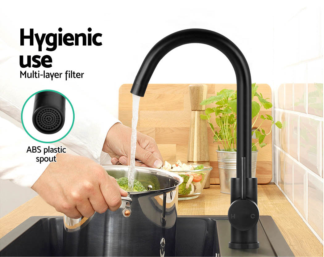 Cefito Kitchen Mixer Tap Mixer Round Sink Faucet Basin Laundry Black TAP-A-82H37-BK