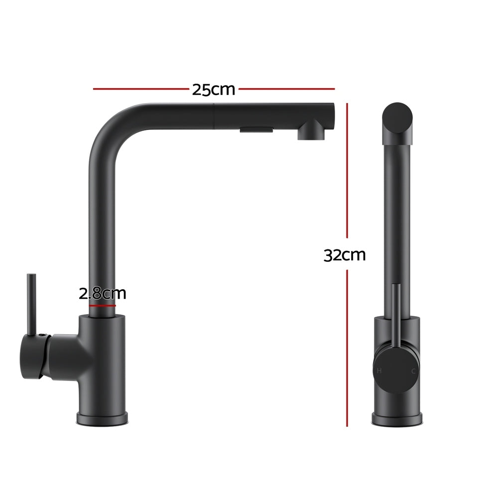 Cefito Kitchen Mixer Tap Pull Out Rectangle 2 Mode Sink Basin Faucet Swivel WELS Black TAP-A-82H48-BK
