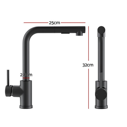 Cefito Kitchen Mixer Tap Pull Out Rectangle 2 Mode Sink Basin Faucet Swivel WELS Black TAP-A-82H48-BK