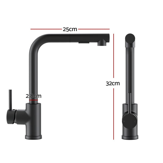 Cefito Kitchen Mixer Tap Pull Out Rectangle 2 Mode Sink Basin Faucet Swivel WELS Black TAP-A-82H48-BK