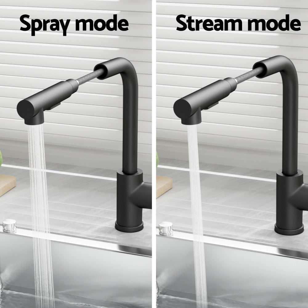 Cefito Kitchen Mixer Tap Pull Out Rectangle 2 Mode Sink Basin Faucet Swivel WELS Black TAP-A-82H48-BK