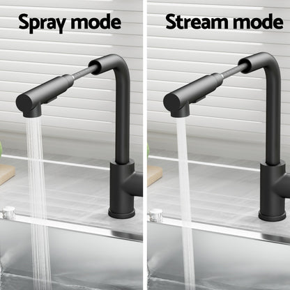 Cefito Kitchen Mixer Tap Pull Out Rectangle 2 Mode Sink Basin Faucet Swivel WELS Black TAP-A-82H48-BK