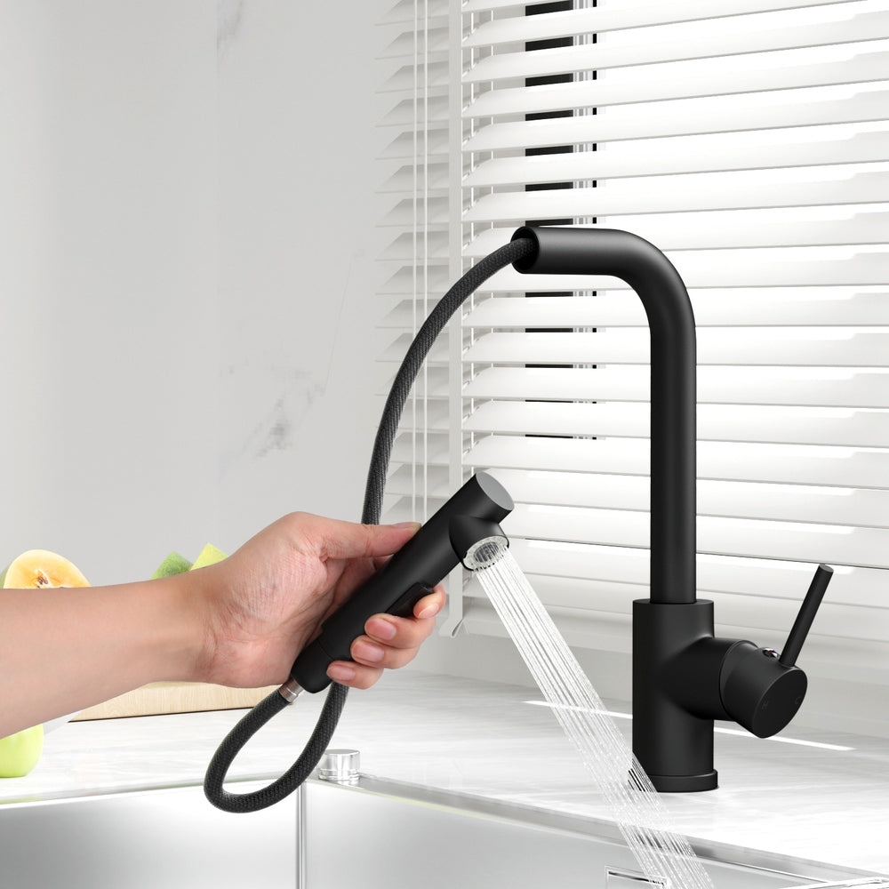 Cefito Kitchen Mixer Tap Pull Out Rectangle 2 Mode Sink Basin Faucet Swivel WELS Black TAP-A-82H48-BK