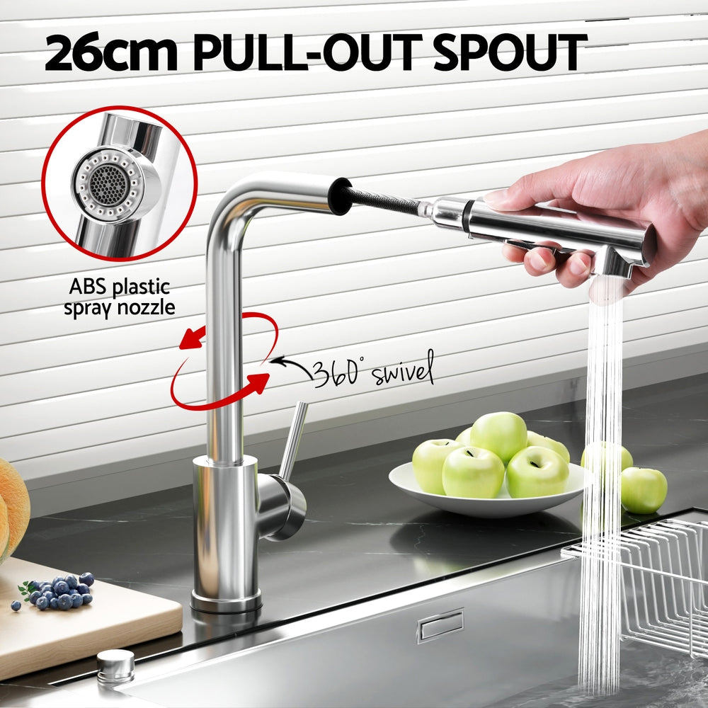 Cefito Kitchen Mixer Tap Pull Out Rectangle 2 Mode Sink Basin Faucet Swivel WELS Chrome TAP-A-82H48-SI