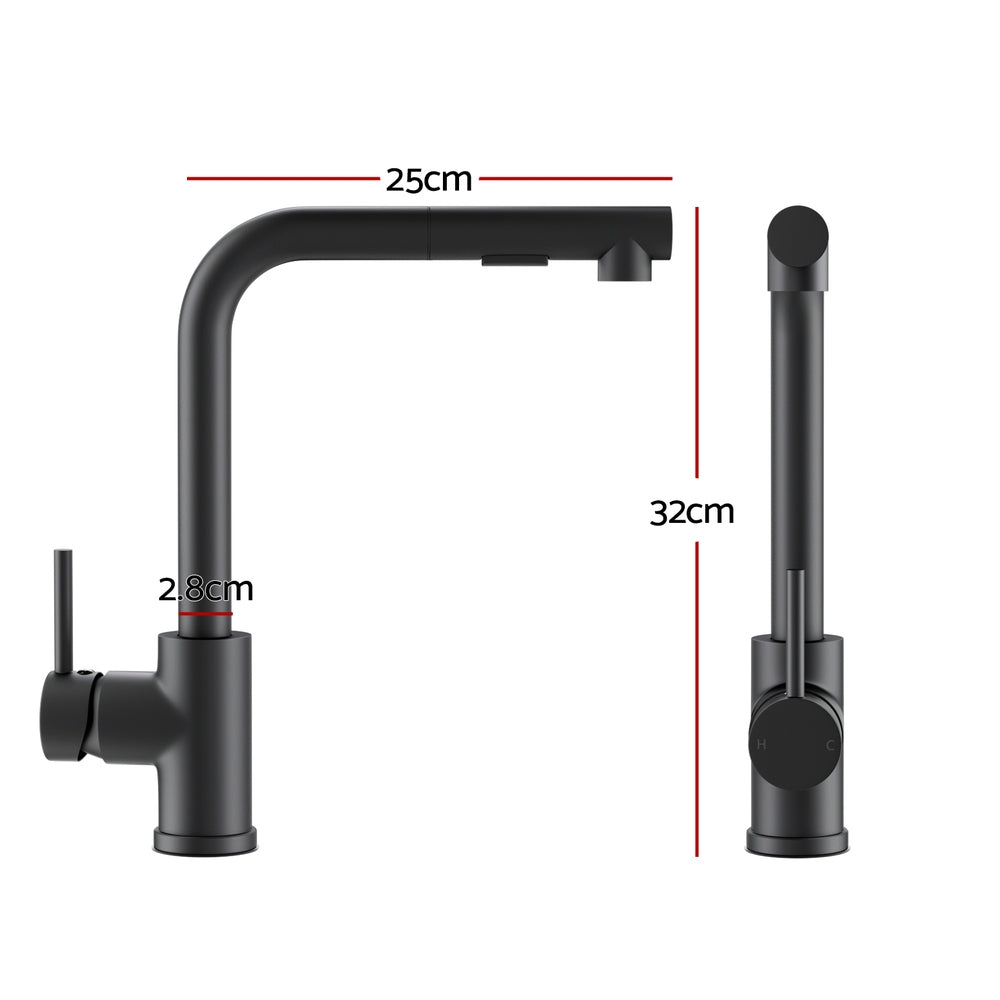 Cefito Kitchen Mixer Tap Pull Out Round 2 Mode Sink Basin Faucet Swivel WELS Black TAP-A-82H52-BK