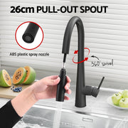 Cefito Kitchen Mixer Tap Pull Out Round 2 Mode Sink Basin Faucet Swivel WELS Black TAP-A-82H52-BK