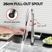 Cefito Kitchen Mixer Tap Pull Out Round 2 Mode Sink Basin Faucet Swivel WELS Chrome TAP-A-82H52-SI