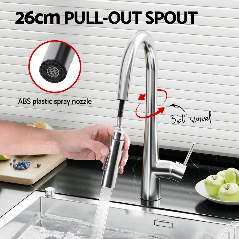 Cefito Kitchen Mixer Tap Pull Out Round 2 Mode Sink Basin Faucet Swivel WELS Chrome TAP-A-82H52-SI