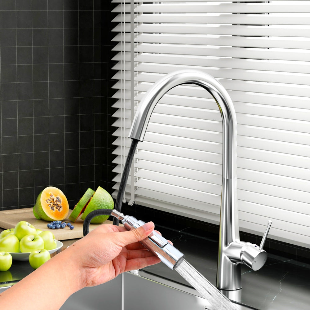 Cefito Kitchen Mixer Tap Pull Out Round 2 Mode Sink Basin Faucet Swivel WELS Chrome TAP-A-82H52-SI