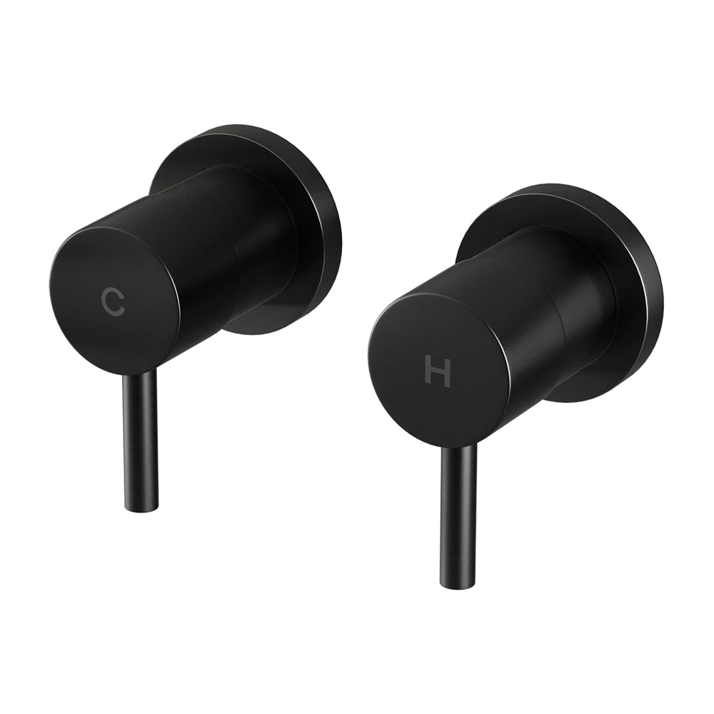 Cefito Basin Twin Tap Wall Round Brass Faucet Shower Bathtub Black TAP-A-TAPS-RO-BK