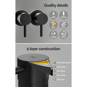 Cefito Basin Twin Tap Wall Round Brass Faucet Shower Bathtub Black TAP-A-TAPS-RO-BK