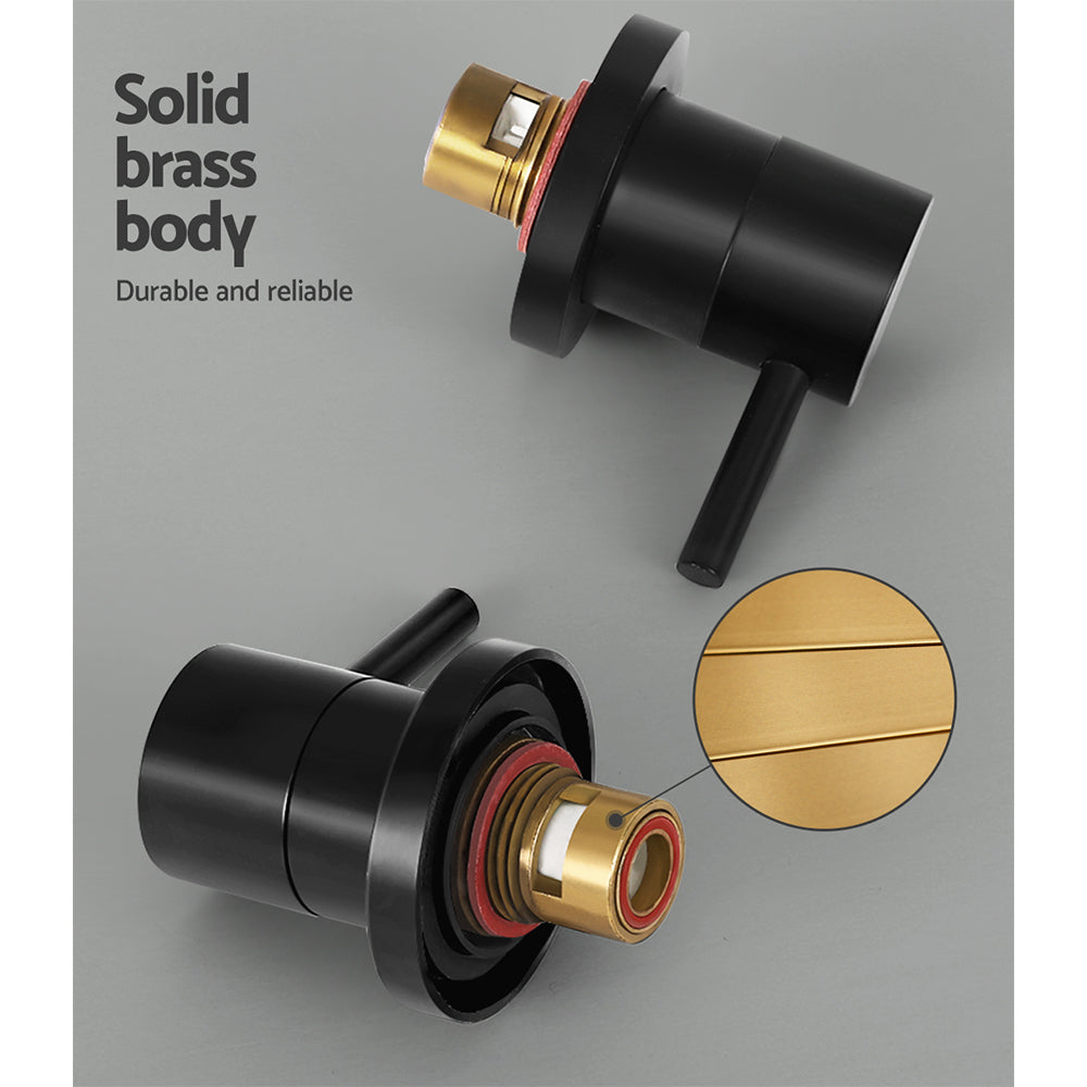 Cefito Basin Twin Tap Wall Round Brass Faucet Shower Bathtub Black TAP-A-TAPS-RO-BK