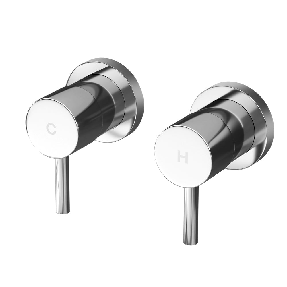 Cefito Basin Twin Tap Wall Round Brass Faucet Shower Bathtub Chrome TAP-A-TAPS-RO-SI