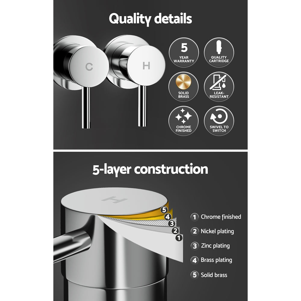 Cefito Basin Twin Tap Wall Round Brass Faucet Shower Bathtub Chrome TAP-A-TAPS-RO-SI