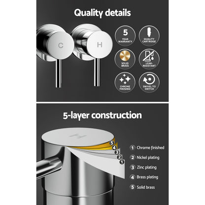 Cefito Basin Twin Tap Wall Round Brass Faucet Shower Bathtub Chrome TAP-A-TAPS-RO-SI