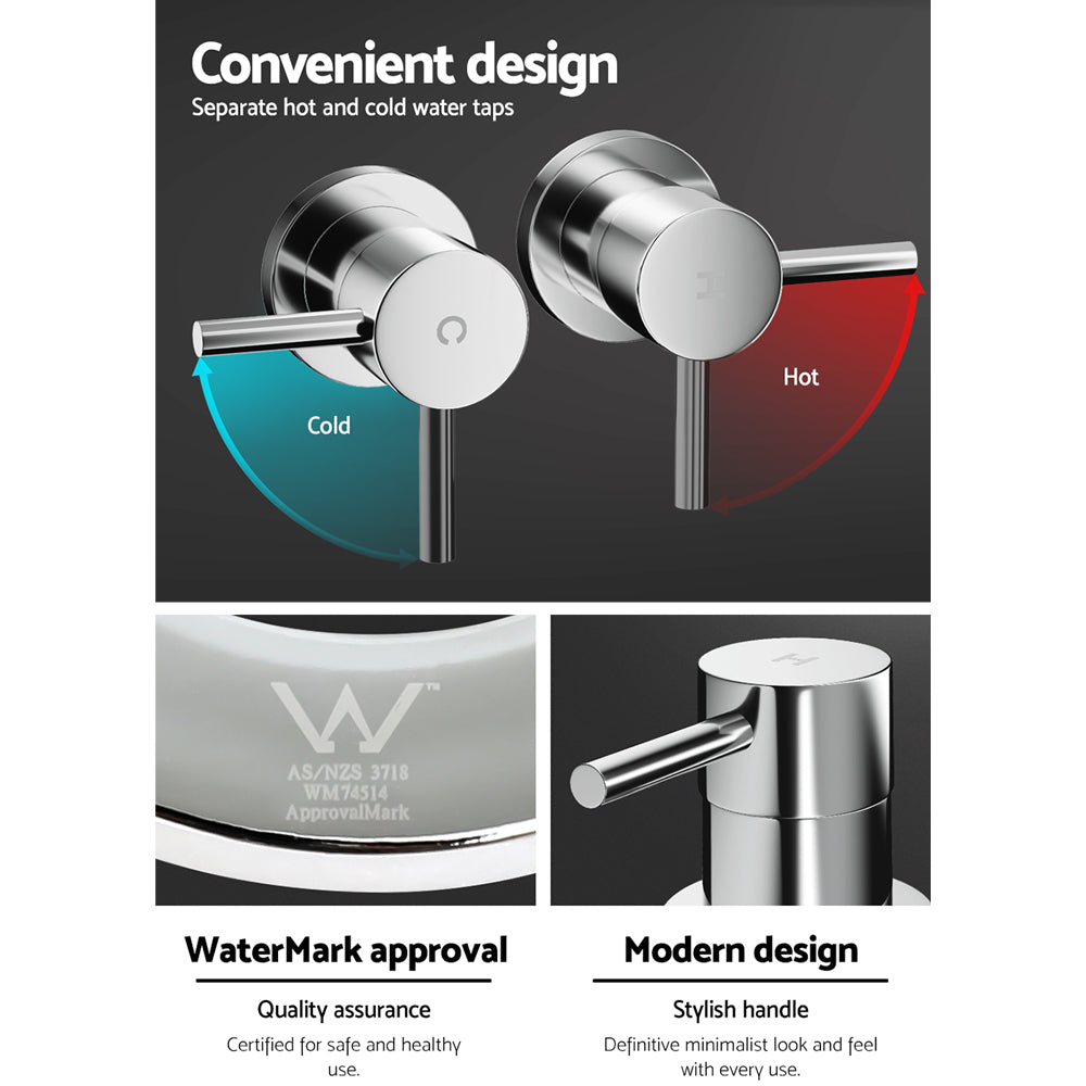 Cefito Basin Twin Tap Wall Round Brass Faucet Shower Bathtub Chrome TAP-A-TAPS-RO-SI