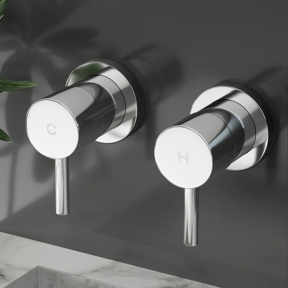 Cefito Basin Twin Tap Wall Round Brass Faucet Shower Bathtub Chrome TAP-A-TAPS-RO-SI