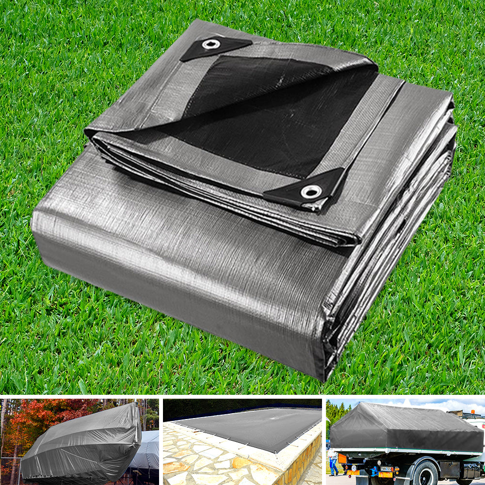 Instahut Tarp Tarpaulin 3x3.6m Canvas Camping Heavy Duty Sun Cover TARP-BKSI-3X36