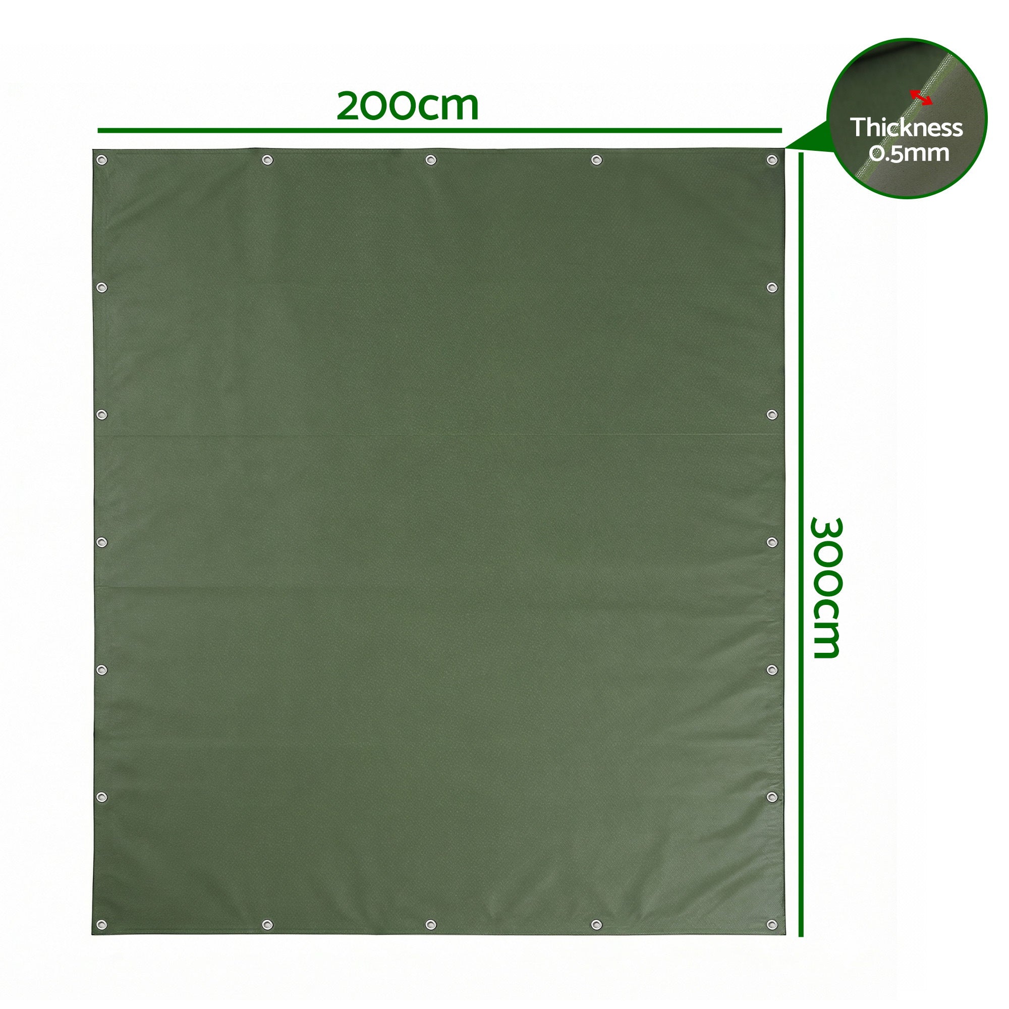 Instahut 2x3m Tarp Tarpaulin 600GSM Camping Canvas Heavy Duty Water Resistant TARP-GR-2X3