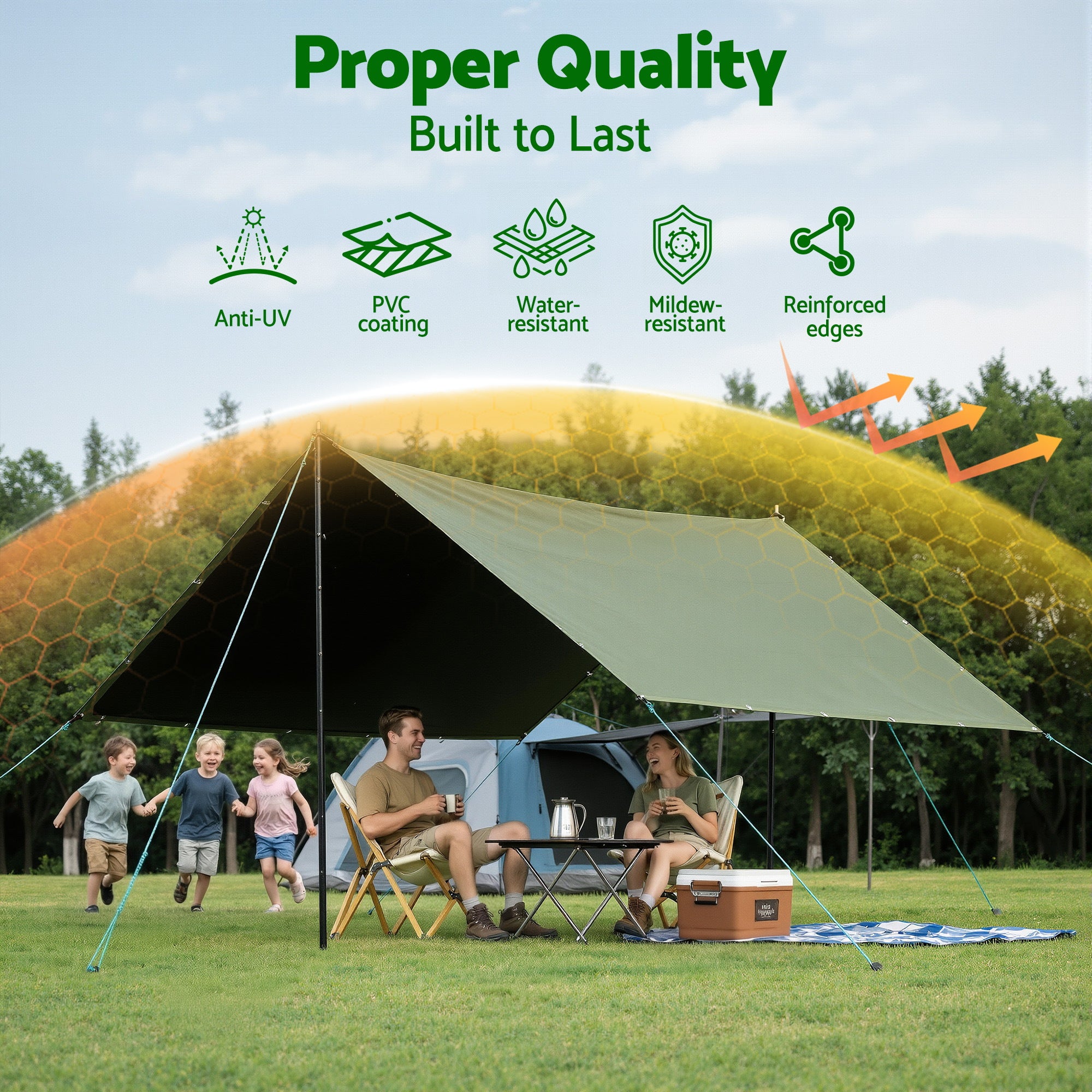 Instahut 2x3m Tarp Tarpaulin 600GSM Camping Canvas Heavy Duty Water Resistant TARP-GR-2X3