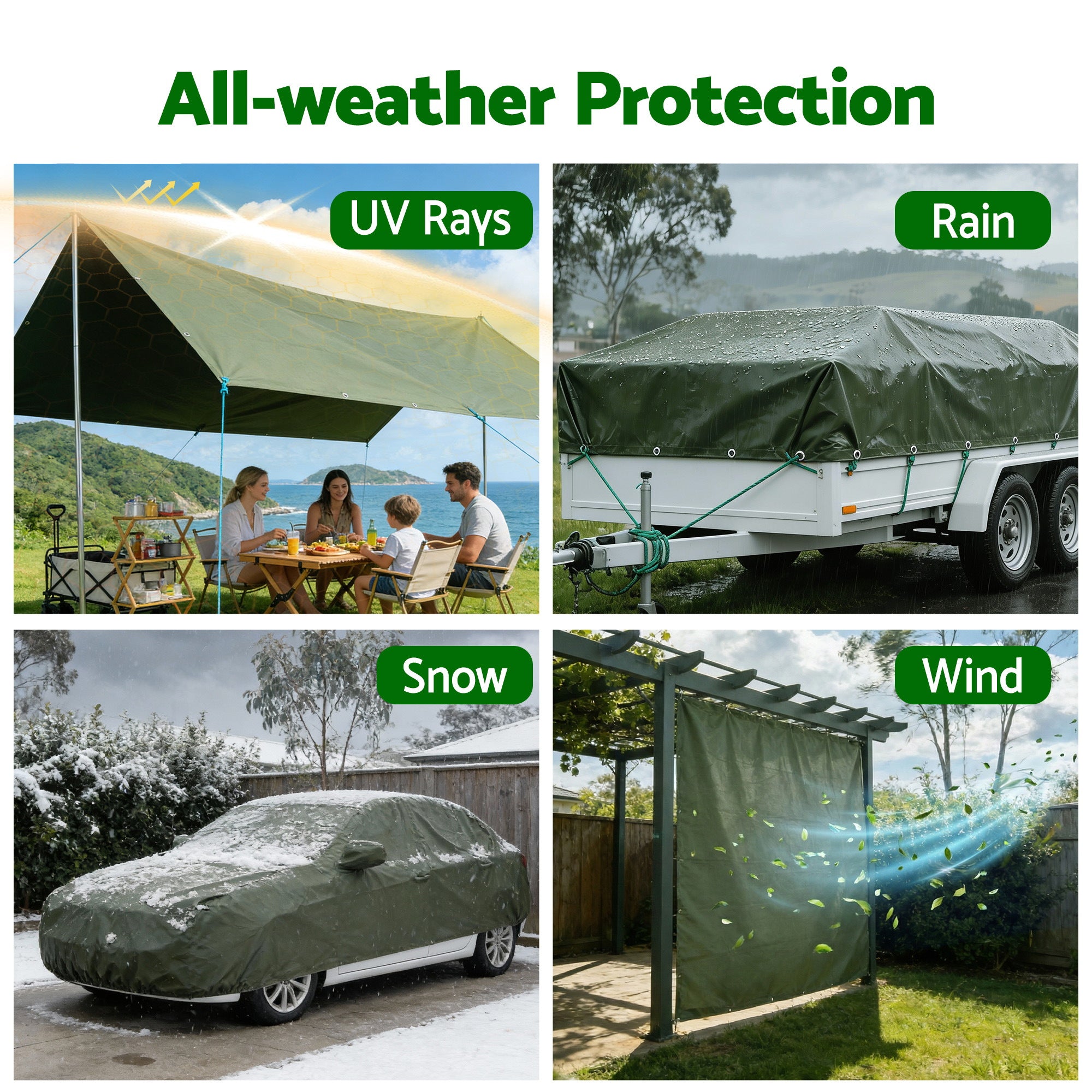 Instahut 2x3m Tarp Tarpaulin 600GSM Camping Canvas Heavy Duty Water Resistant TARP-GR-2X3