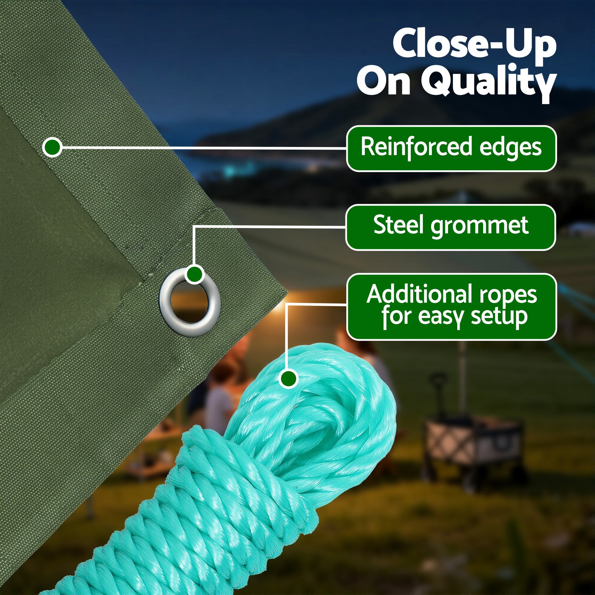 Instahut 2x3m Tarp Tarpaulin 600GSM Camping Canvas Heavy Duty Water Resistant TARP-GR-2X3