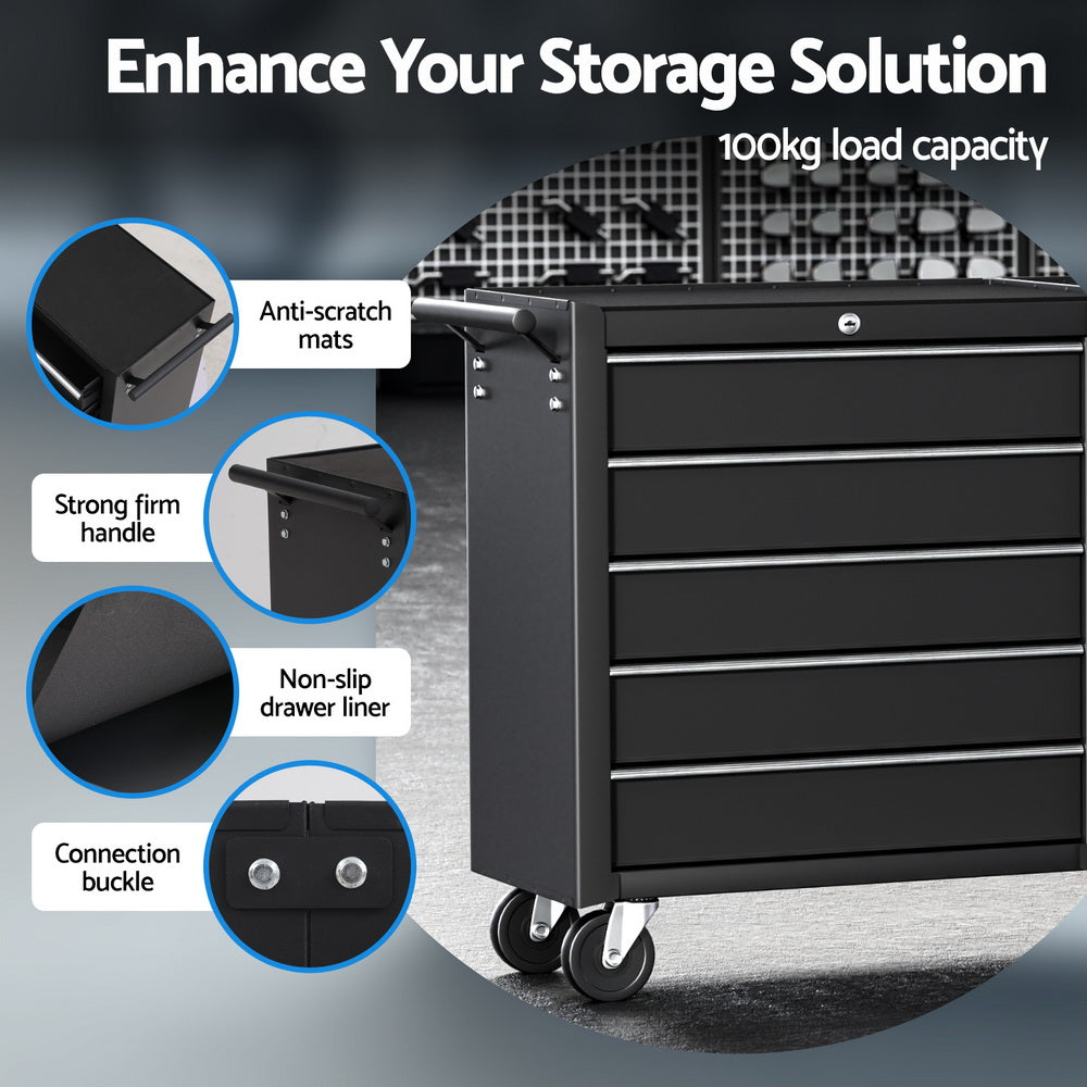 Giantz Tool Chest Trolley 10 Drawers Toolbox Storage Black TB-10DR-ROLL-BK-AB