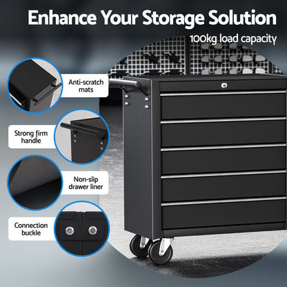 Giantz Tool Chest Trolley 10 Drawers Toolbox Storage Black TB-10DR-ROLL-BK-AB