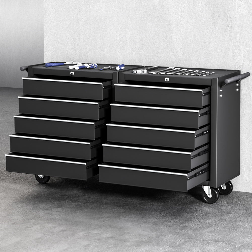 Giantz Tool Chest Trolley 10 Drawers Toolbox Storage Black TB-10DR-ROLL-BK-AB