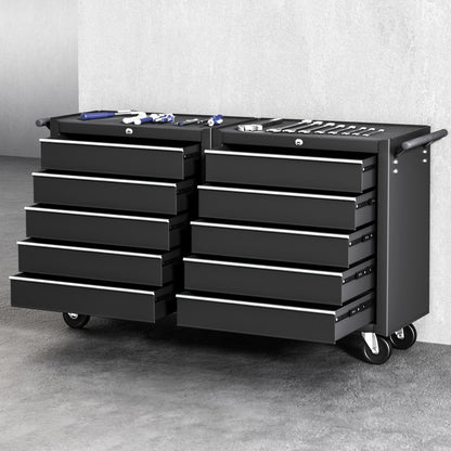 Giantz Tool Chest Trolley 10 Drawers Toolbox Storage Black TB-10DR-ROLL-BK-AB
