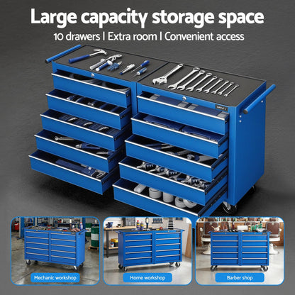 Giantz Tool Chest Trolley 10 Drawers Toolbox Storage Blue TB-10DR-ROLL-BL-AB