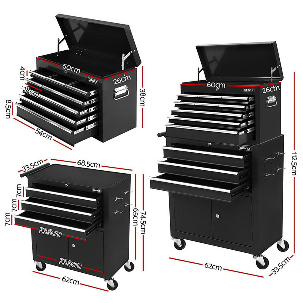Giantz Tool Chest Trolley 12 Drawers Storage Cabinet Toolbox TB-12DR-93-BK