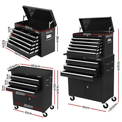 Giantz Tool Chest Trolley 12 Drawers Storage Cabinet Toolbox TB-12DR-93-BK