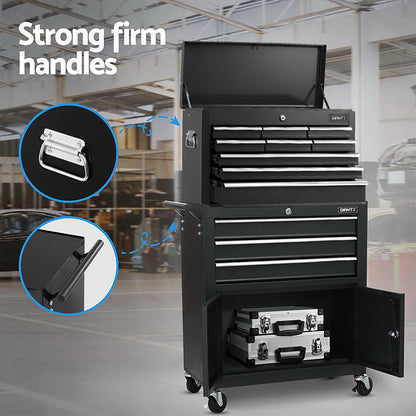 Giantz Tool Chest Trolley 12 Drawers Storage Cabinet Toolbox TB-12DR-93-BK