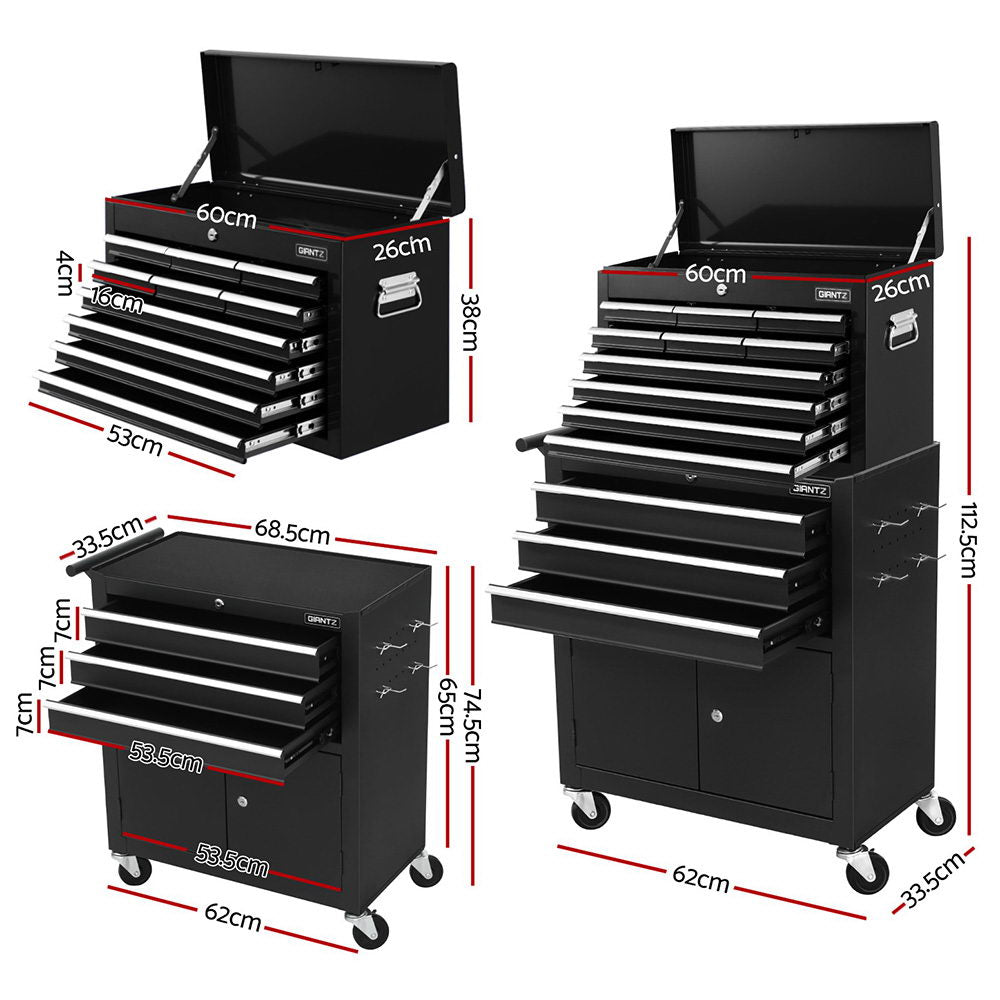 Giantz 13 Drawer Tool Box Cabinet Chest Toolbox Storage Garage Organiser Black TB-13DR-103-BK
