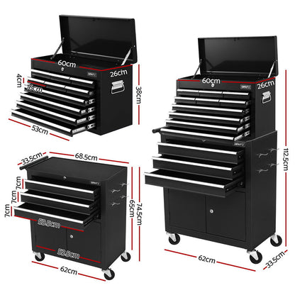 Giantz 13 Drawer Tool Box Cabinet Chest Toolbox Storage Garage Organiser Black TB-13DR-103-BK
