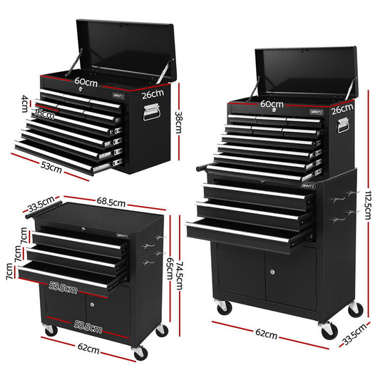 Giantz 13 Drawer Tool Box Cabinet Chest Toolbox Storage Garage Organiser Black TB-13DR-103-BK