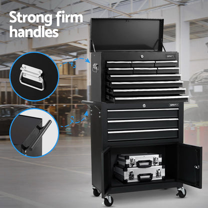 Giantz 13 Drawer Tool Box Cabinet Chest Toolbox Storage Garage Organiser Black TB-13DR-103-BK