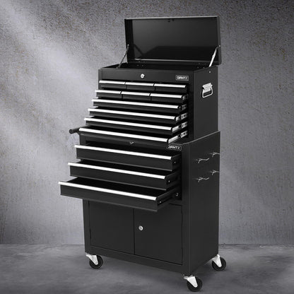Giantz 13 Drawer Tool Box Cabinet Chest Toolbox Storage Garage Organiser Black TB-13DR-103-BK