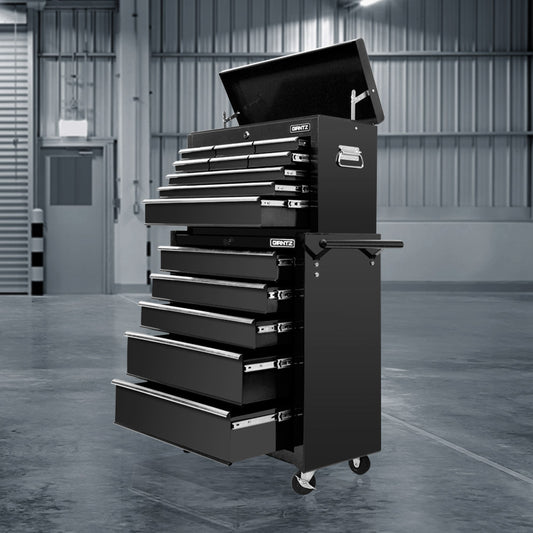 Giantz 14 Drawer Tool Box Cabinet Chest Mechanic Garage Storage Trolley Black TB-14DR-CH-RO-BK