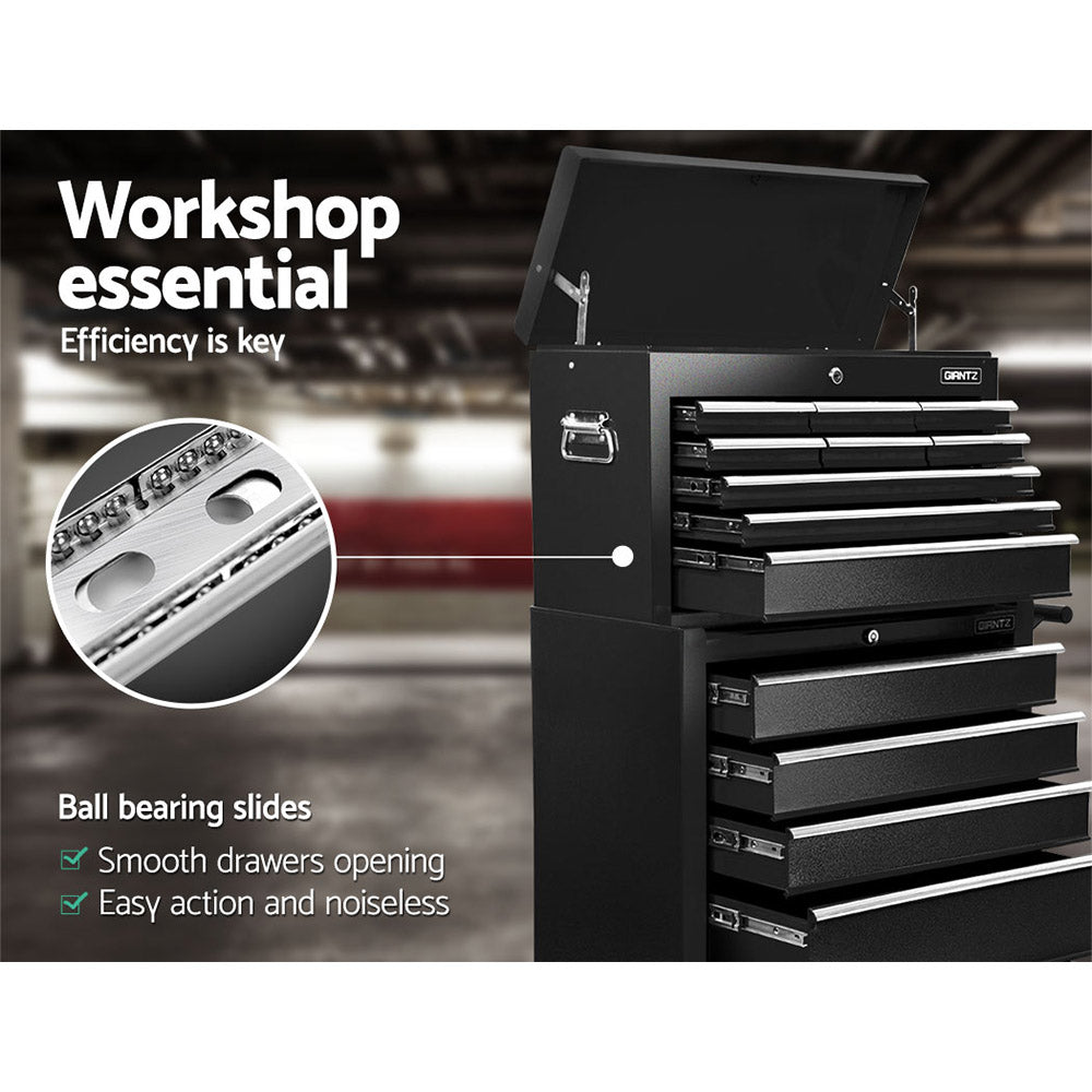 Giantz 14 Drawer Tool Box Cabinet Chest Mechanic Garage Storage Trolley Black TB-14DR-CH-RO-BK