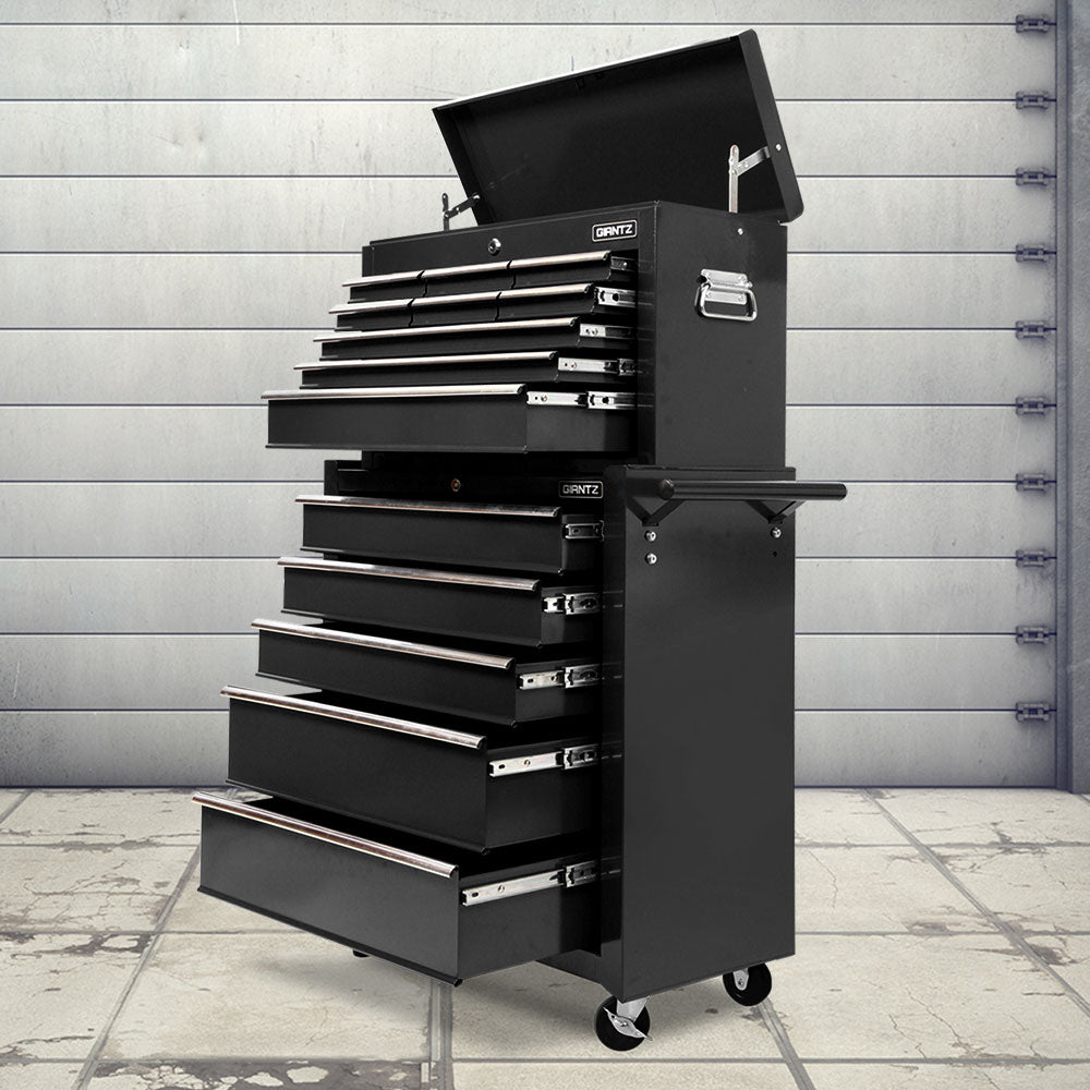 Giantz 14 Drawer Tool Box Cabinet Chest Mechanic Garage Storage Trolley Black TB-14DR-CH-RO-BK